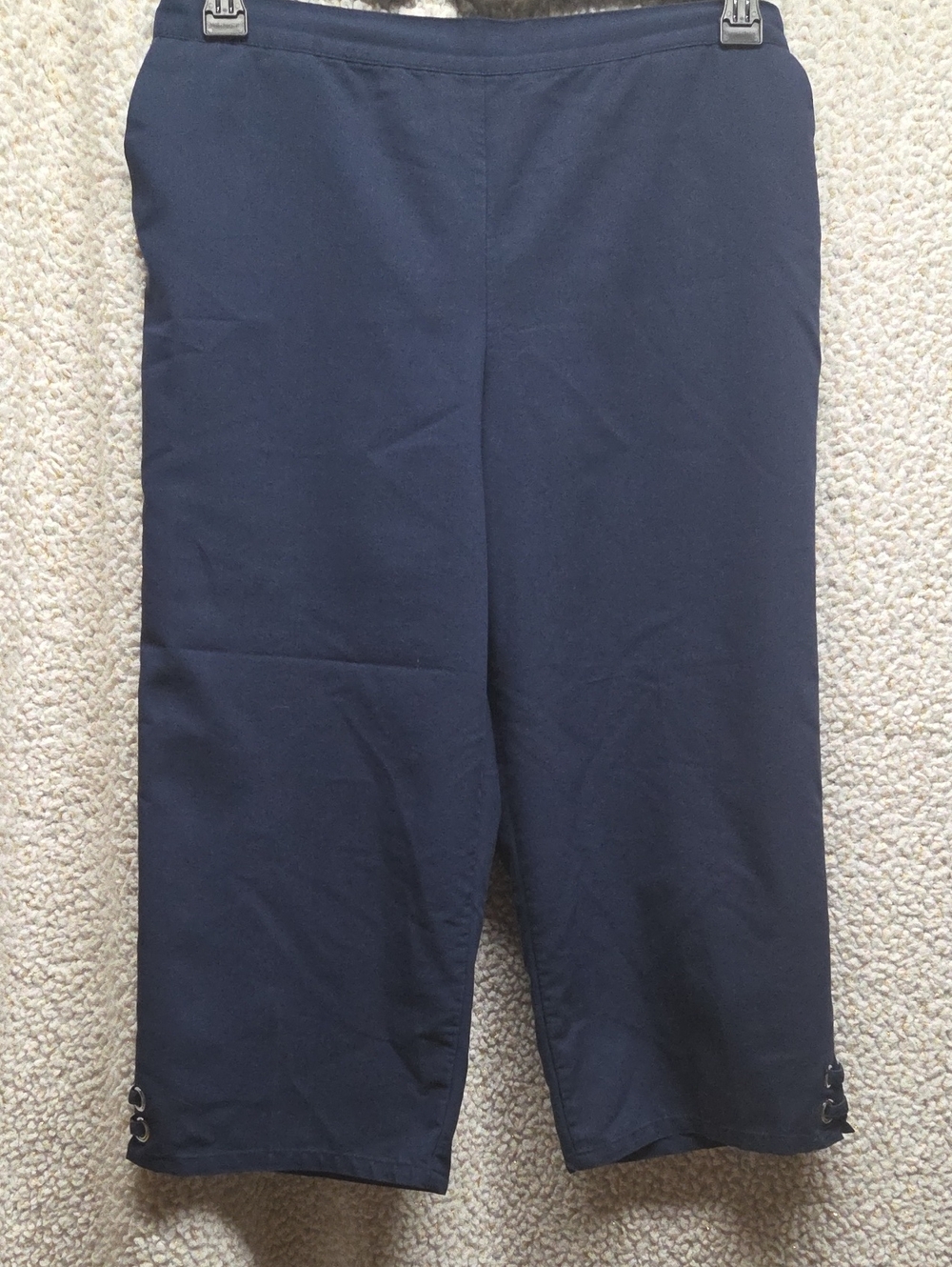 Alfred Dunner Navy Capri Pants with Button Hem Detail